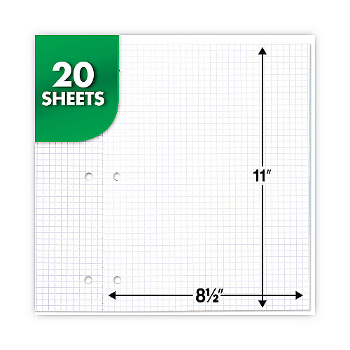 Mead Graph Paper Tablet, 3-Hole, 8.5 x 11, Quadrille: 4 sq/in, 20 Sheets/Pad, 12 Pads/Pack (19010)