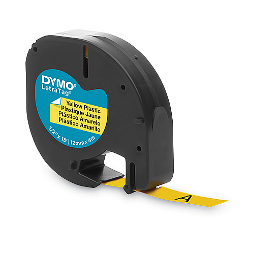 DYMO LetraTag Plastic Label Tape Cassette, 0.5" x 13 ft, Yellow (91332)