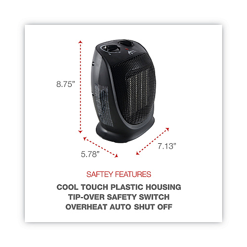 Alera Ceramic Heater, 1,500 W, 7.12 x 5.87 x 8.75, Black (ALEHECH09)