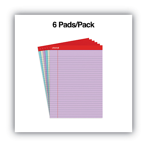 Universal Colored Perforated Ruled Writing Pads, Wide/Legal Rule, 50 Assorted Color 8.5 x 11.75 Sheets, 6/Pack (UNV35878)