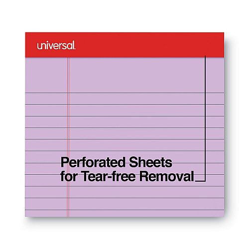 Universal Colored Perforated Ruled Writing Pads, Wide/Legal Rule, 50 Assorted Color 8.5 x 11.75 Sheets, 6/Pack (UNV35878)