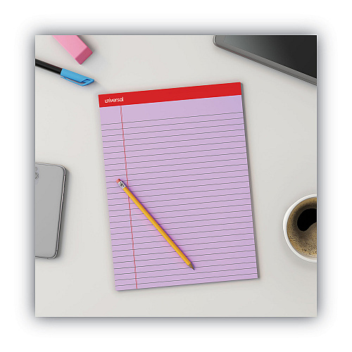 Universal Colored Perforated Ruled Writing Pads, Wide/Legal Rule, 50 Assorted Color 8.5 x 11.75 Sheets, 6/Pack (UNV35878)