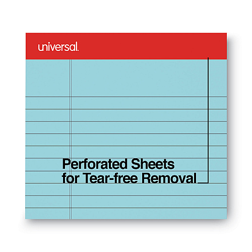 Universal Colored Perforated Ruled Writing Pads, Wide/Legal Rule, 50 Blue 8.5 x 11 Sheets, Dozen (UNV35880)