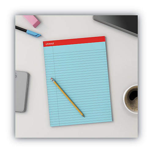 Universal Colored Perforated Ruled Writing Pads, Wide/Legal Rule, 50 Blue 8.5 x 11 Sheets, Dozen (UNV35880)
