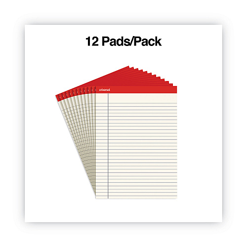 Universal Colored Perforated Ruled Writing Pads, Letter Size Pad (8.5 x 11.75), Wide/Legal Rule, 50 Ivory 8.5 x 11 Sheets, Dozen (UNV35882)