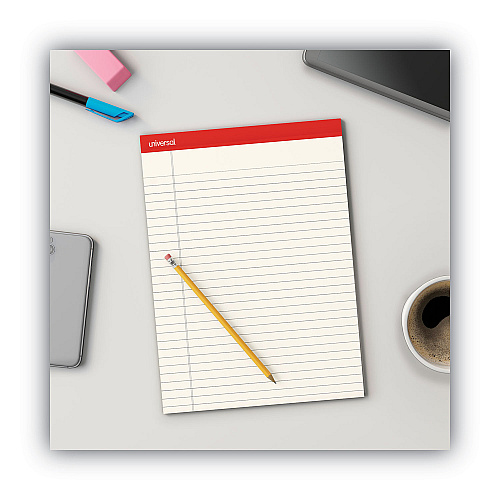 Universal Colored Perforated Ruled Writing Pads, Letter Size Pad (8.5 x 11.75), Wide/Legal Rule, 50 Ivory 8.5 x 11 Sheets, Dozen (UNV35882)
