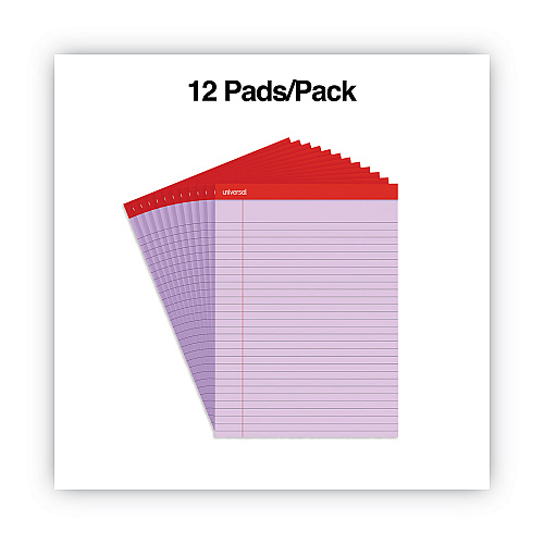 Universal Colored Perforated Ruled Writing Pads, Wide/Legal Rule, 50 Orchid 8.5 x 11 Sheets, Dozen (UNV35884)