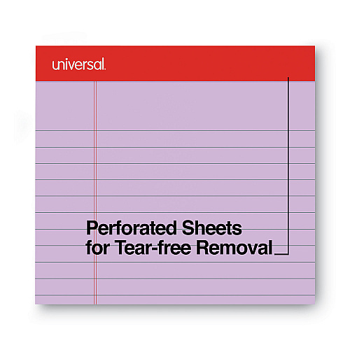 Universal Colored Perforated Ruled Writing Pads, Wide/Legal Rule, 50 Orchid 8.5 x 11 Sheets, Dozen (UNV35884)