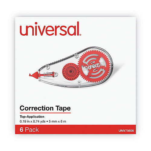 Universal Correction Tape Dispenser, Non-Refillable, White Applicator, 0.2" x 315", 6/Pack (UNV75606)