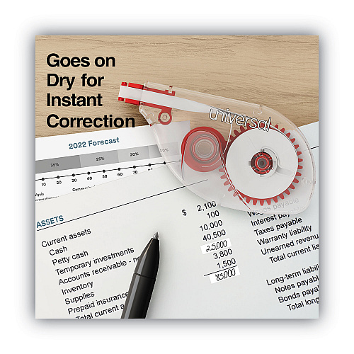 Universal Side-Application Correction Tape, Transparent Gray/Red Applicator, 0.2" x 393", 2/Pack (UNV75609)