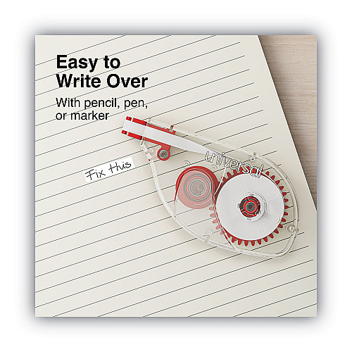 Universal Side-Application Correction Tape, Transparent Gray/Red Applicator, 0.2" x 393", 2/Pack (UNV75609)