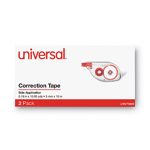 Universal Side-Application Correction Tape, Transparent Gray/Red Applicator, 0.2" x 393", 2/Pack (UNV75609)