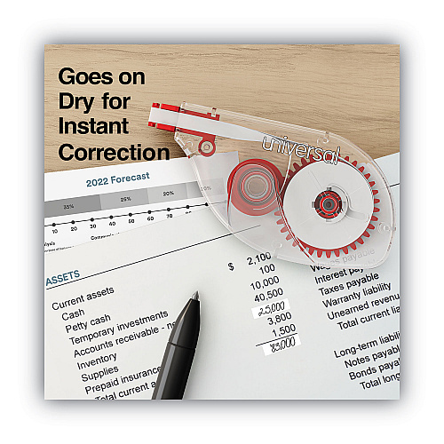 Universal Side-Application Correction Tape, Transparent Red Applicator, 0.2" x 393", 6/Pack (UNV75610)