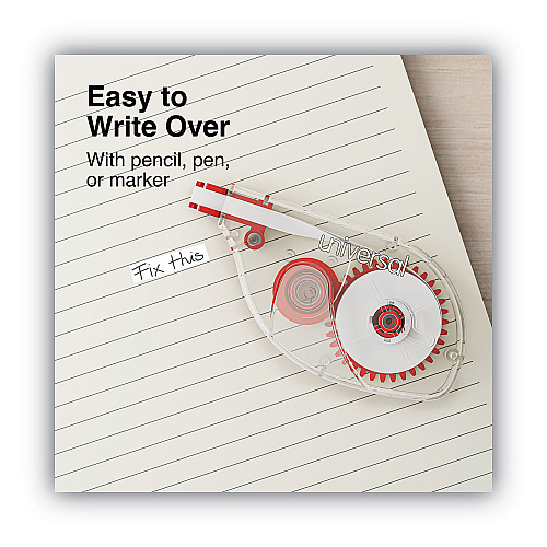 Universal Side-Application Correction Tape, Transparent Red Applicator, 0.2" x 393", 6/Pack (UNV75610)