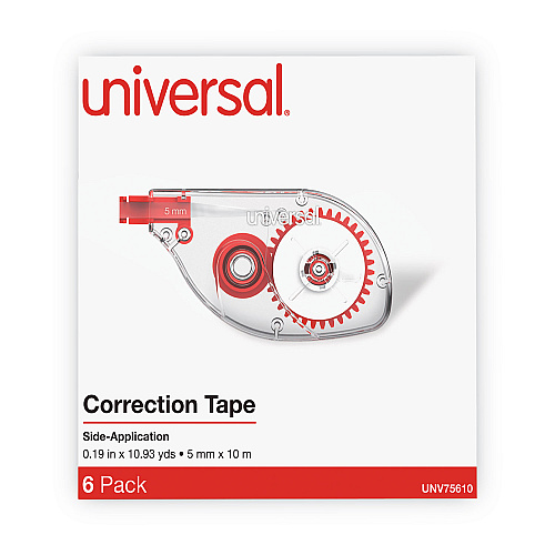 Universal Side-Application Correction Tape, Transparent Red Applicator, 0.2" x 393", 6/Pack (UNV75610)