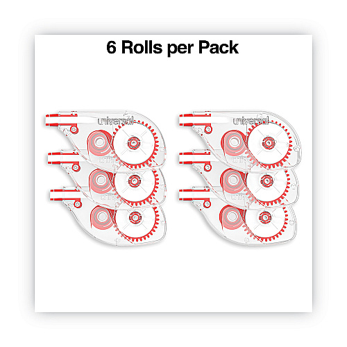 Universal Side-Application Correction Tape, Transparent Red Applicator, 0.2" x 393", 6/Pack (UNV75610)