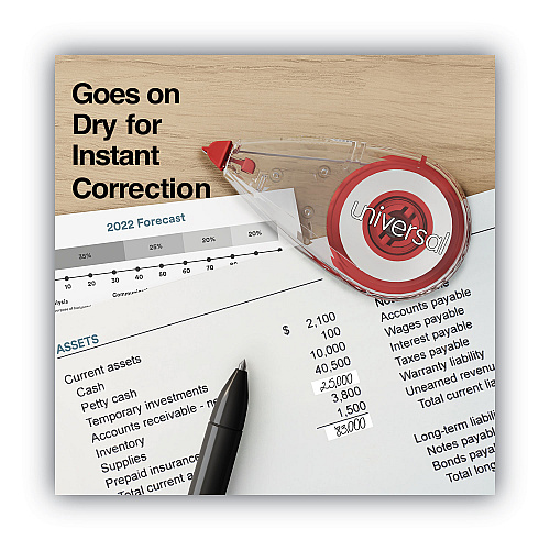 Universal Correction Tape, Mini Economy, Non-Refillable, Clear/Red Applicator, 0.25" x 275", 10/Pack (UNV75611)