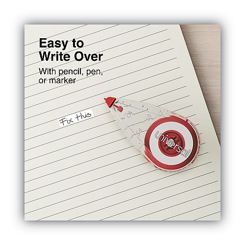 Universal Correction Tape, Mini Economy, Non-Refillable, Clear/Red Applicator, 0.25" x 275", 10/Pack (UNV75611)