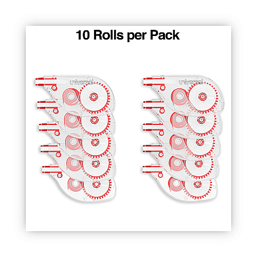 Universal Side-Application Correction Tape, Non-Refillable, Transparent Gray/Red Applicator,  0.2" x 393", 10/Pack (UNV75612)