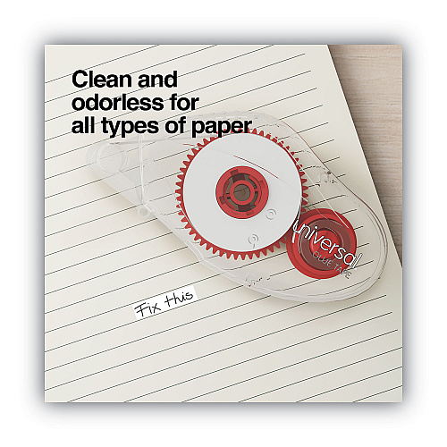 Universal Double-sided Adhesive Tape Roller, 0.31" x 32.8 ft, Dries Clear, 2/Pack (UNV75614)