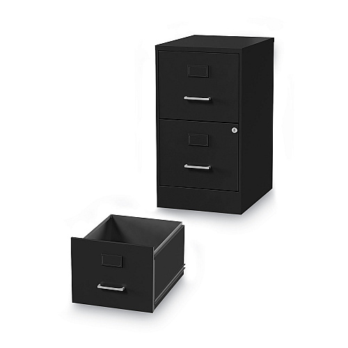Alera Soho Vertical File Cabinet, 2 Drawers: File/File, Letter, Black, 14" x 18" x 24.1" (ALESVF1824BL)