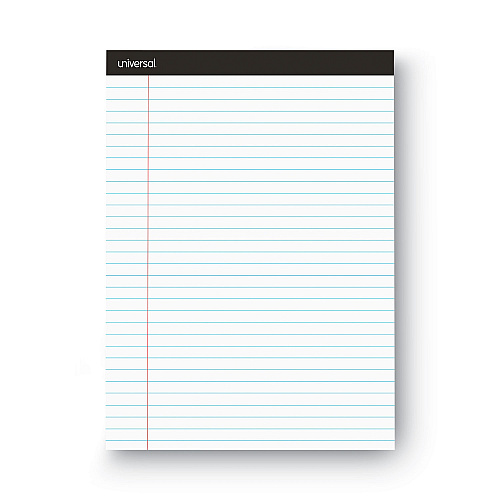 Universal Premium Ruled Writing Pads with Heavy-Duty Back, Wide/Legal Rule, Black Headband, 50 White 8.5 x 11 Sheets, 12/Pack (UNV30730)