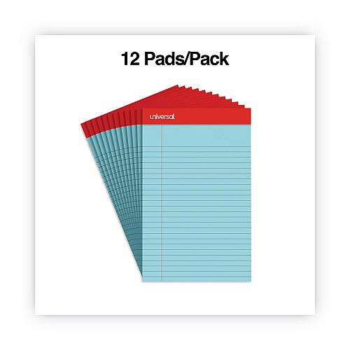 Universal Colored Perforated Ruled Writing Pads, Narrow Rule, 50 Blue 5 x 8 Sheets, Dozen (UNV35850)