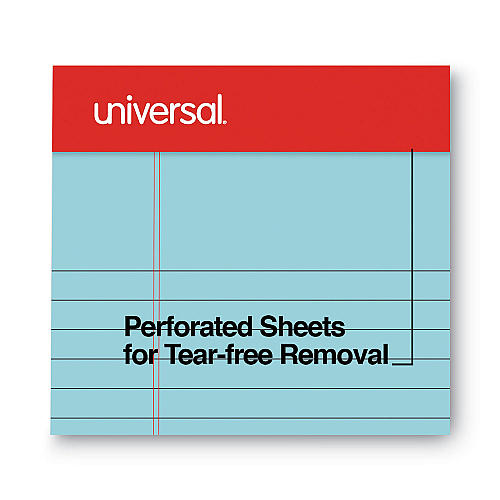 Universal Colored Perforated Ruled Writing Pads, Narrow Rule, 50 Blue 5 x 8 Sheets, Dozen (UNV35850)