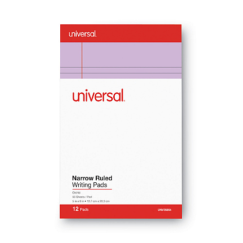 Universal Colored Perforated Ruled Writing Pads, Narrow Rule, 50 Orchid 5 x 8 Sheets, Dozen (UNV35854)