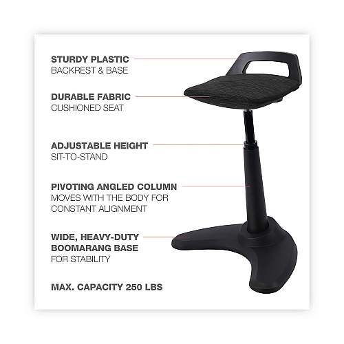 Alera AdaptivErgo Sit to Stand Perch Stool, Supports Up to 250 lb, Black (ALEAE35PSBK)
