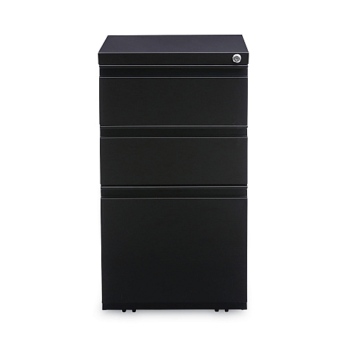 Alera File Pedestal with Full-Length Pull, Left or Right, 3-Drawers: Box/Box/File, Legal/Letter, Black, 14.96" x 19.29" x 27.75" (ALEPBBBFBL)