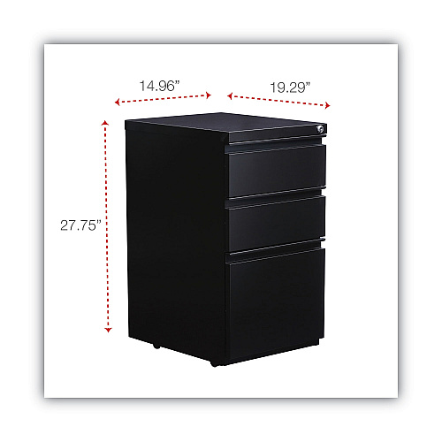 Alera File Pedestal with Full-Length Pull, Left or Right, 3-Drawers: Box/Box/File, Legal/Letter, Black, 14.96" x 19.29" x 27.75" (ALEPBBBFBL)
