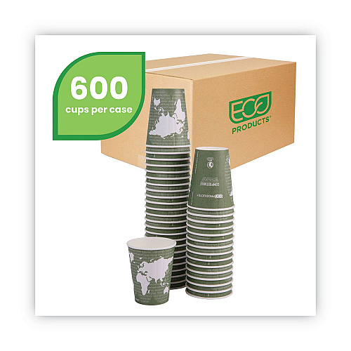 Eco-Products World Art Renewable and Compostable Insulated Hot Cups, PLA, 12 oz, 40/Packs, 15 Packs/Carton (EPBNHC12WD)