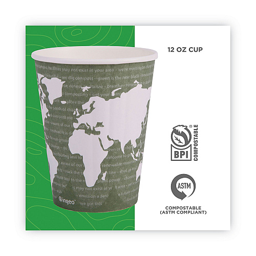 Eco-Products World Art Renewable and Compostable Insulated Hot Cups, PLA, 12 oz, 40/Packs, 15 Packs/Carton (EPBNHC12WD)