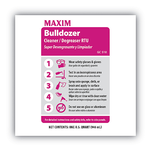 Maxim Bulldozer Cleaner/Degreaser RTU, Safe-to-Ship, Lemon Scent, 32 oz, 6/Carton (05100086)