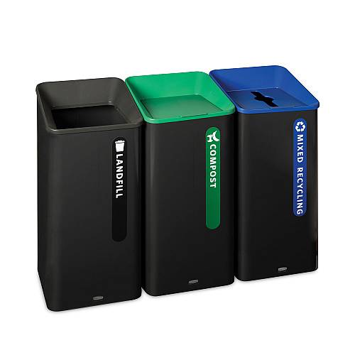 Rubbermaid Commercial Sustain Decorative Refuse with Recycling Lid, 23 gal, Metal/Plastic, Black/Green (2078992)
