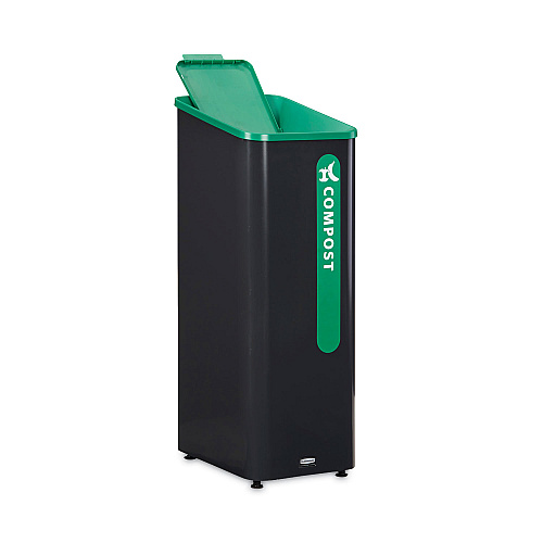 Rubbermaid Commercial Sustain Decorative Refuse with Recycling Lid, 15 gal, Metal/Plastic, Black/Green (2078991)