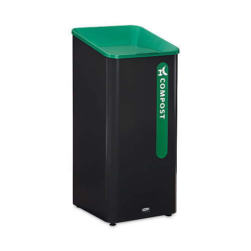 Rubbermaid Commercial Sustain Decorative Refuse with Recycling Lid, 23 gal, Metal/Plastic, Black/Green (2078992)