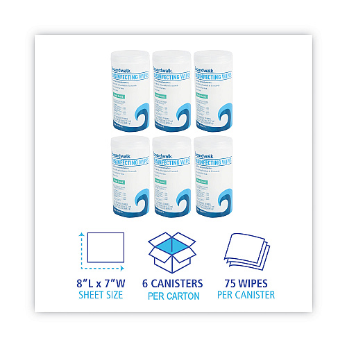 Boardwalk&reg; Disinfecting Wipes, Fresh, 75 Count, 6 Canisters (BWK454W75)