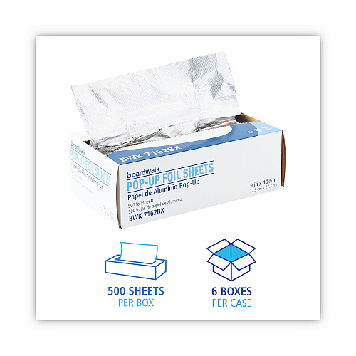 Boardwalk&reg; Pop-Up Aluminum Foil Sheets, 9 x 10 3/4, 500 Sheets, 6 Boxes (BWK7162)