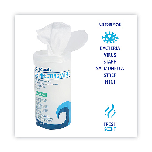 Boardwalk&reg; Disinfecting Wipes, Fresh, 75 Count, 6 Canisters (BWK454W75)