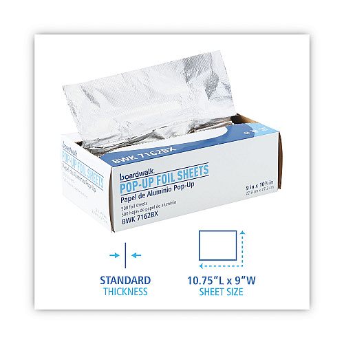 Boardwalk&reg; Pop-Up Aluminum Foil Sheets, 9 x 10 3/4, 500 Sheets, 6 Boxes (BWK7162)