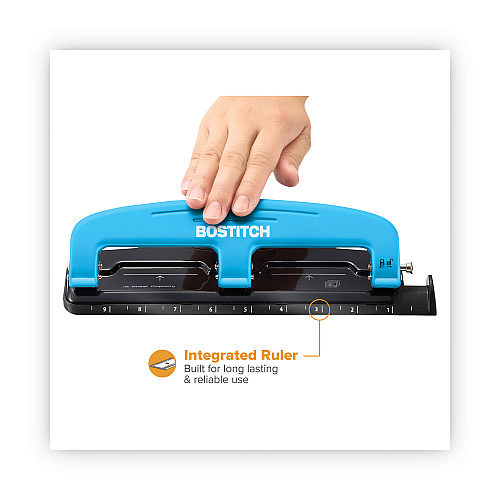 Bostitch 12-Sheet EZ Squeeze Three-Hole Punch, 9/32" Holes, Blue/Black (2103)