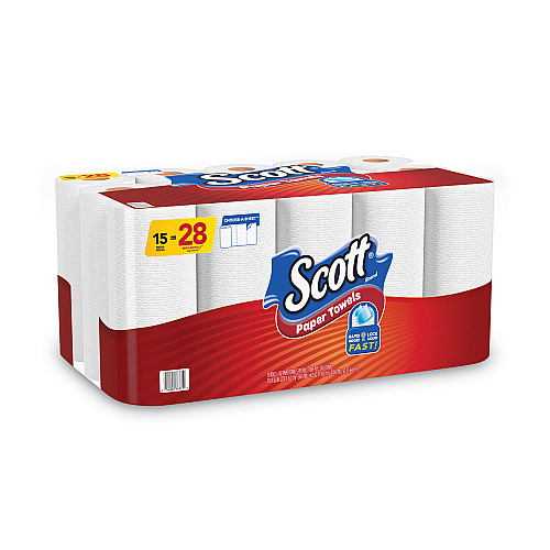 Scott Choose-A-Sheet Mega Kitchen Roll Paper Towels, 1-Ply, 7.31 x 11, White, 108 Sheets/Roll, 15 Rolls/Pack, 2 Packs/Carton (55417)