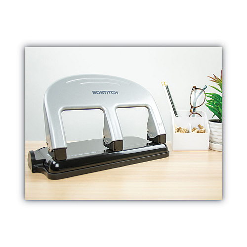 Bostitch 40-Sheet EZ Squeeze Three-Hole Punch, 9/32" Holes, Black/Silver (2240)