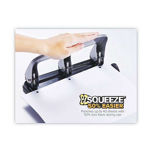 Bostitch 40-Sheet EZ Squeeze Three-Hole Punch, 9/32" Holes, Black/Silver (2240)