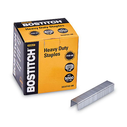 Bostitch Heavy-Duty Premium Staples, 0.38" Leg, 0.5" Crown, Steel, 5,000/Box (SB35PHD5M)
