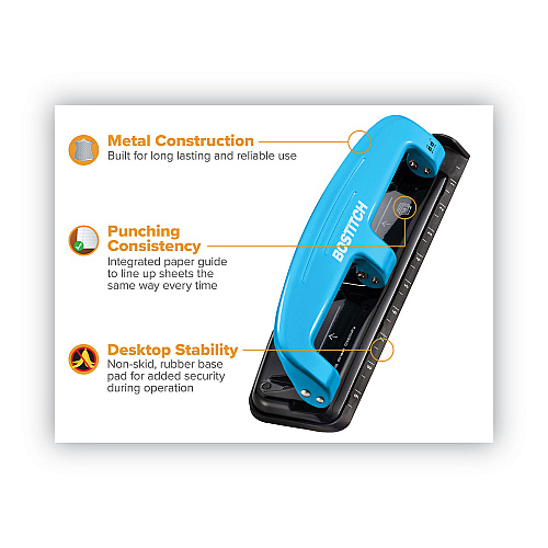 Bostitch 12-Sheet EZ Squeeze Three-Hole Punch, 9/32" Holes, Blue/Black (2103)