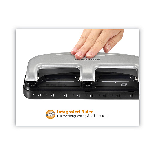 Bostitch 20-Sheet EZ Squeeze Three-Hole Punch, 9/32" Holes, Black/Silver (2220)