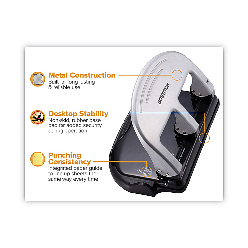 Bostitch 40-Sheet EZ Squeeze Three-Hole Punch, 9/32" Holes, Black/Silver (2240)